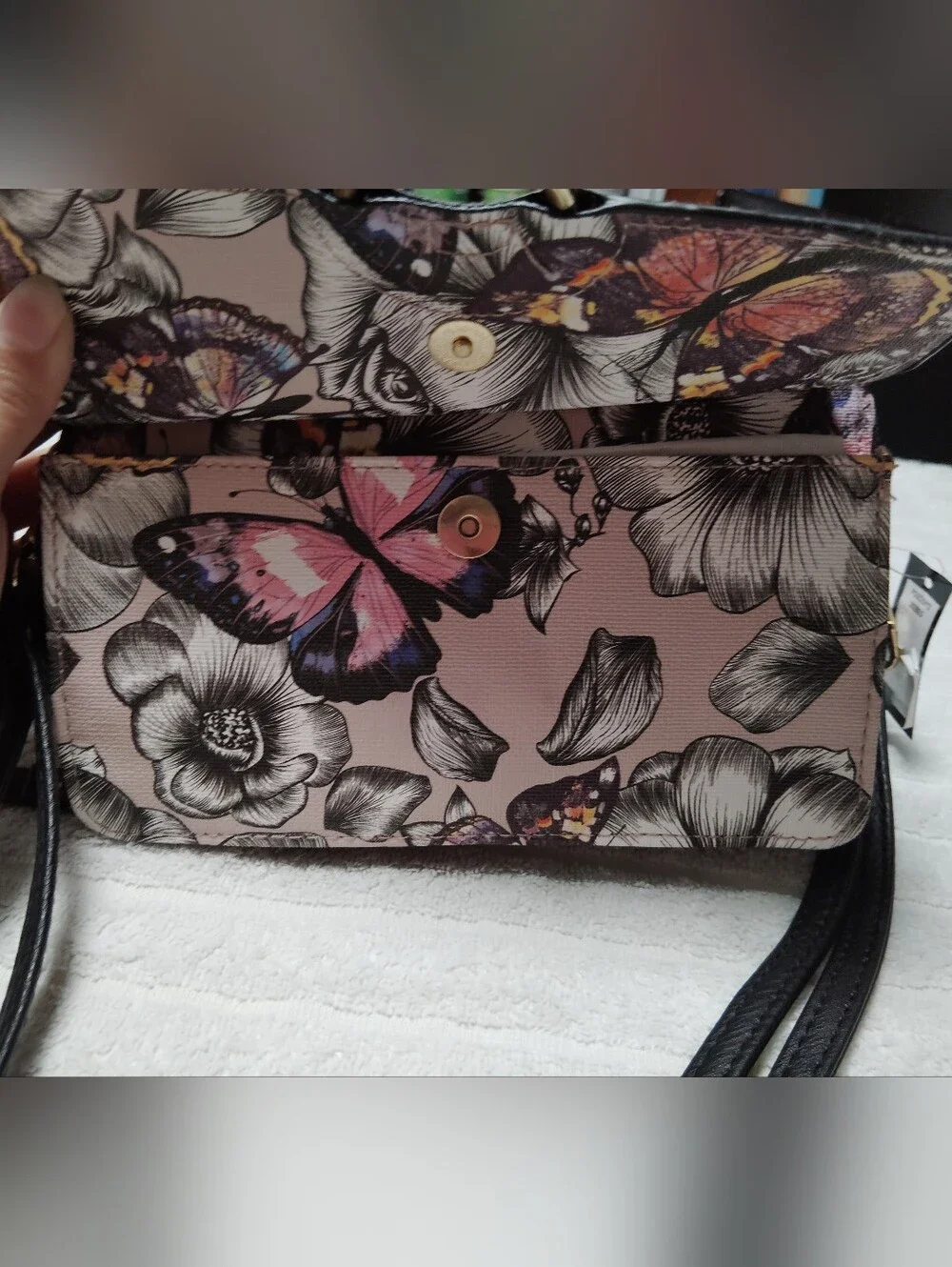 BUENO COLECCION FLORAL & BUTTERFLY 🦋 CROSSBODY BAG - PINK/BLACK /GRAY